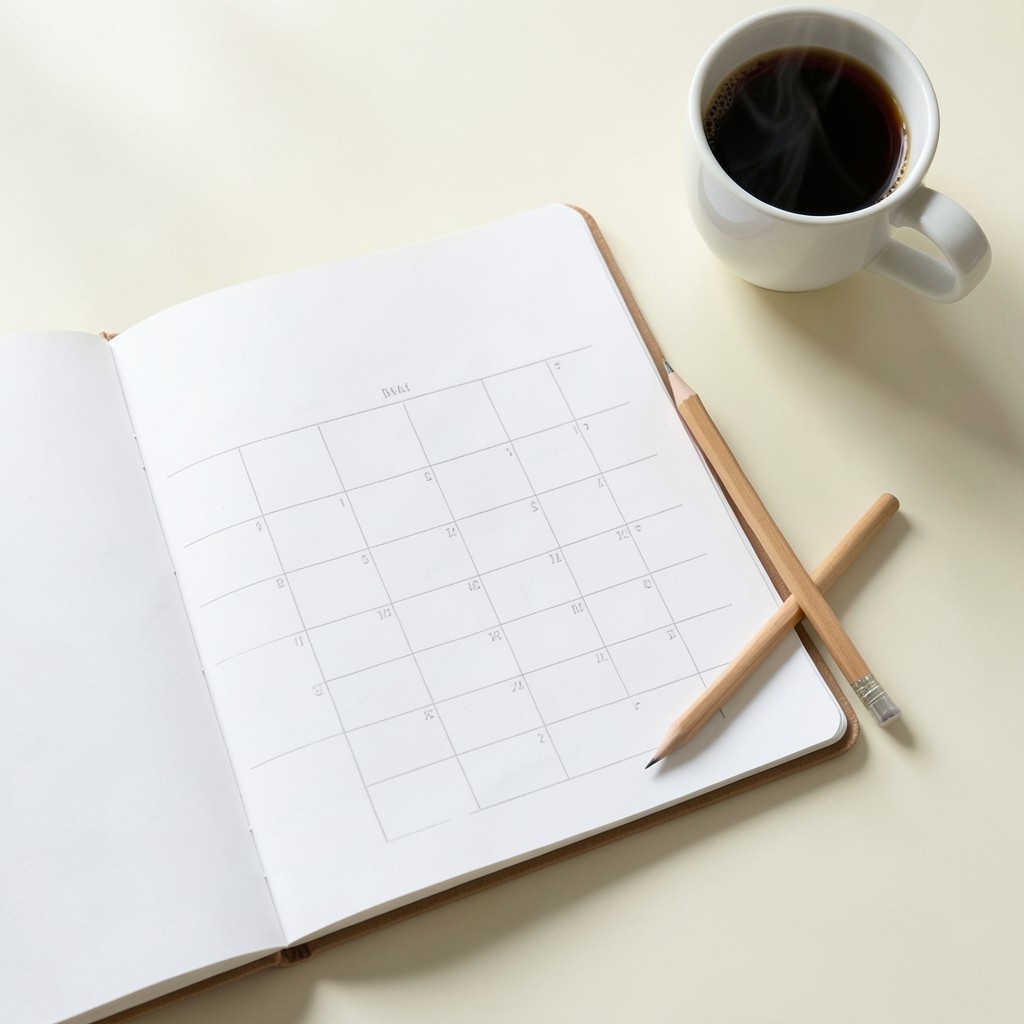 Notizbuch mit Zeitplan und Stift auf einem Beratungstisch